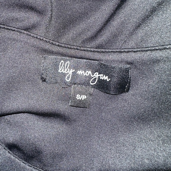 Lily Morgan black midi/mini body con dress, pleated/cinched sides SZ S - Picture 4 of 5